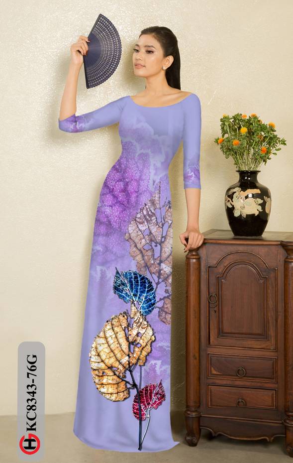Vải Áo Dài In Hình Lá Độc Đáo AD KC8343 42 Vải Áo Dài In Hình Lá Độc Đáo AD KC8343