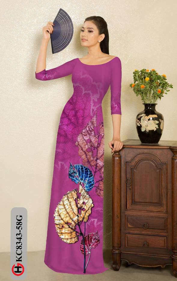 Vải Áo Dài In Hình Lá Độc Đáo AD KC8343 40 Vải Áo Dài In Hình Lá Độc Đáo AD KC8343