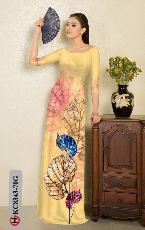 Vải Áo Dài In Hình Lá Độc Đáo AD KC8343 41 Vải Áo Dài In Hình Lá Độc Đáo AD KC8343