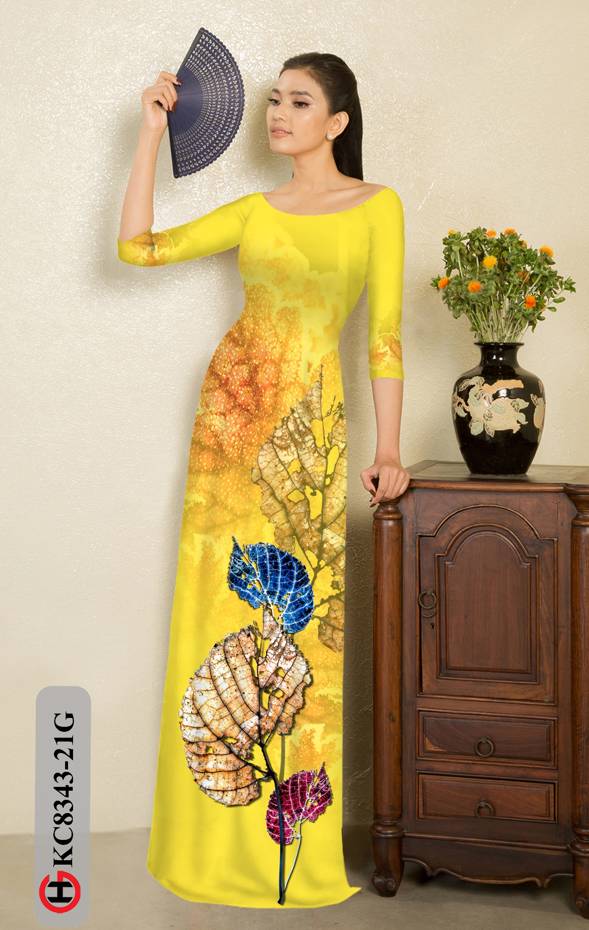 Vải Áo Dài In Hình Lá Độc Đáo AD KC8343 48 Vải Áo Dài In Hình Lá Độc Đáo AD KC8343