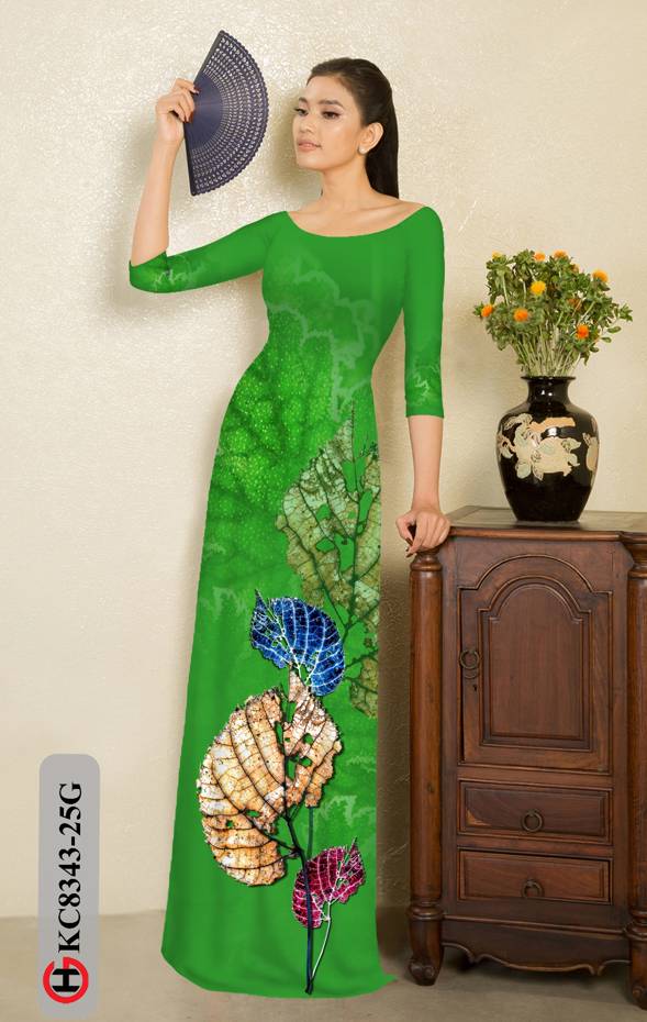 Vải Áo Dài In Hình Lá Độc Đáo AD KC8343 49 Vải Áo Dài In Hình Lá Độc Đáo AD KC8343