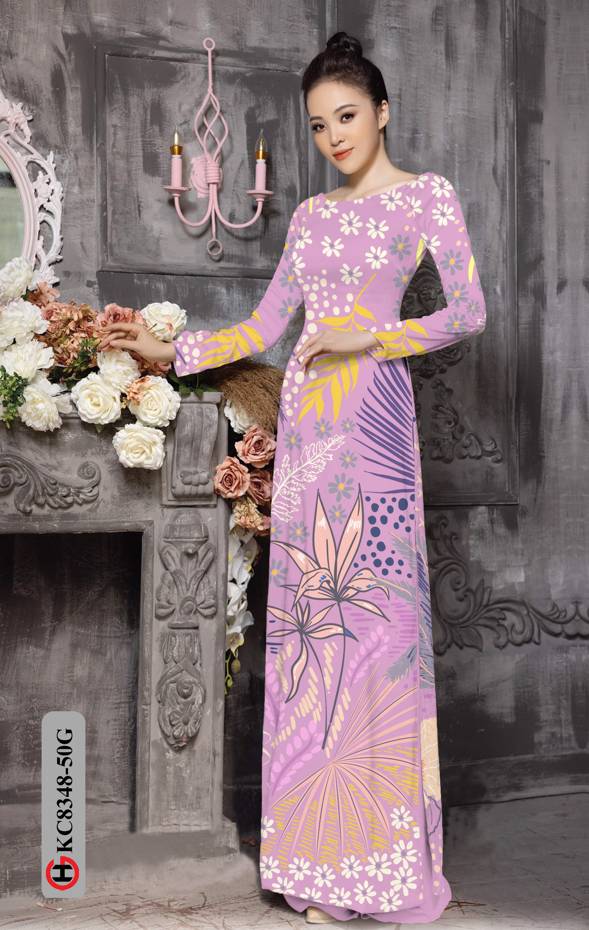 Vải Áo Dài Hoa In 3D Kiểu Mới AD KC8348 50 Vải Áo Dài Hoa In 3D Kiểu Mới AD KC8348