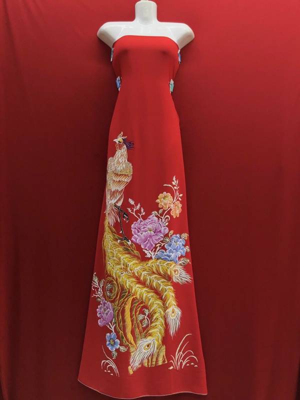 Vải Áo Dài Vẽ Tay Cao Cấp Chim Công Thiết Kế 2021 AD VE120403 4 Vải Áo Dài Vẽ Tay Cao Cấp Chim Công Thiết Kế 2021 AD VE120403