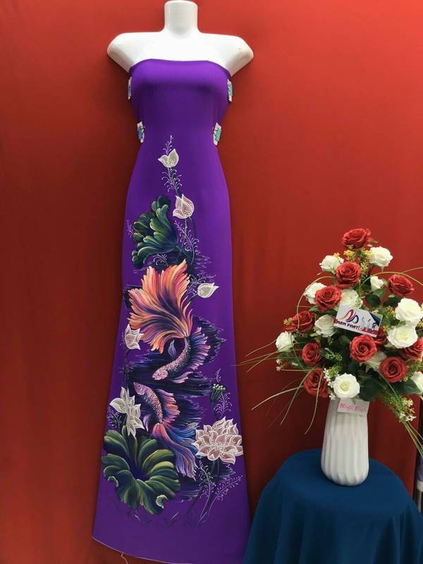 Vải Áo Dài Vẽ Tay Cao Cấp Hoa Sen Kiểu Mới AD VE120402 4 Vải Áo Dài Vẽ Tay Cao Cấp Hoa Sen Kiểu Mới AD VE120402