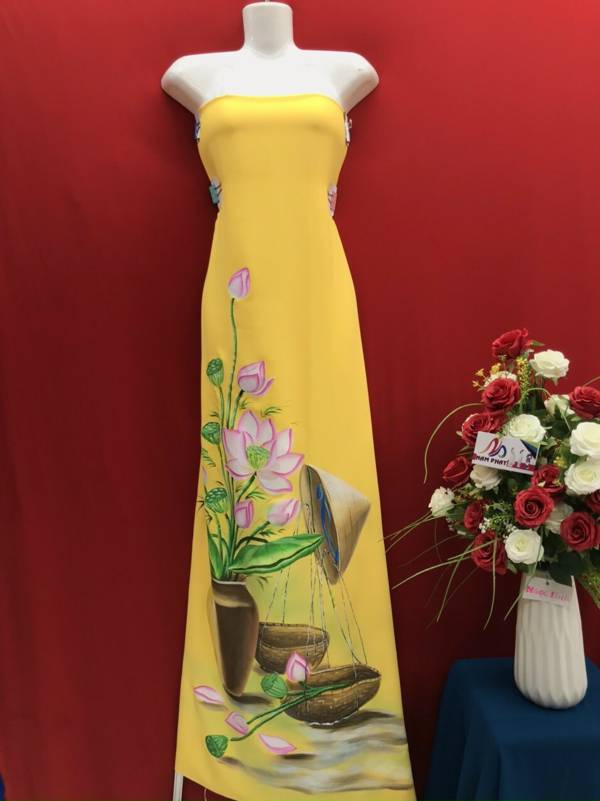 Vải Áo Dài Vẽ Tay Hoa Sen Thiết Kế 2021 AD VE270425 4 Vải Áo Dài Vẽ Tay Hoa Sen Thiết Kế 2021 AD VE270425