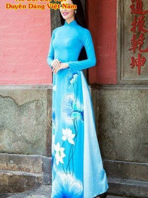 Áo Dài Cao Cấp Vẽ Hoa Sen Thiết Kế 2021 AD VE100503 9 066effb1