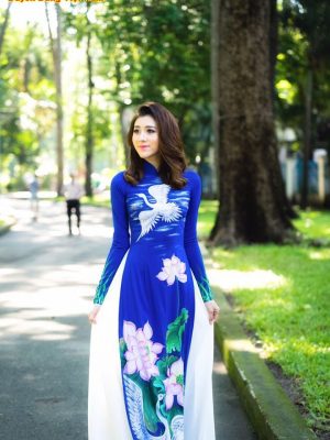 Áo Dài Vẽ Hoa Sen Và Chim Hạc Thiết Kế 2021 AD VE080501 5 0afa7853