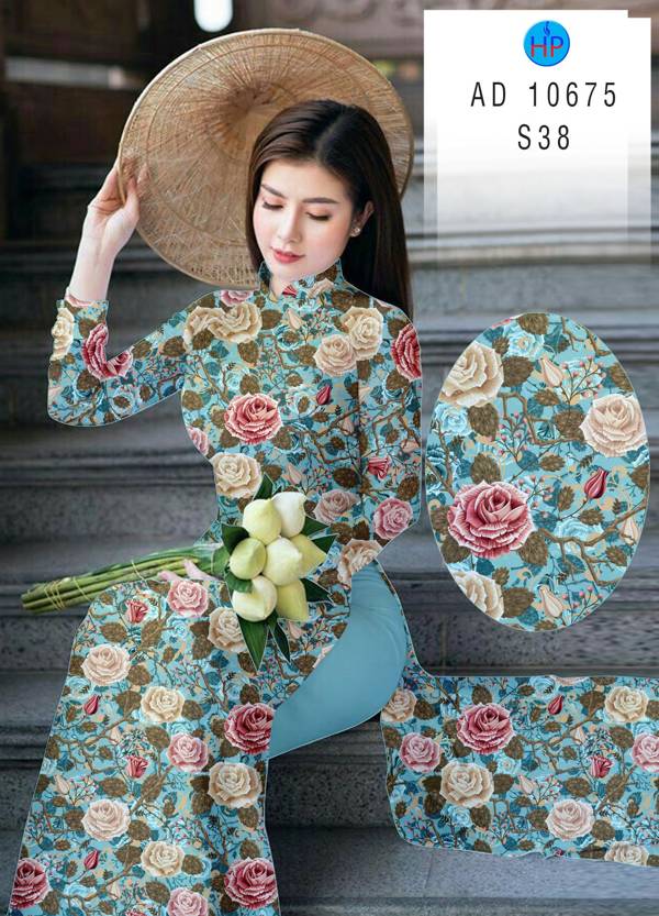 Vải Áo Dài Hoa Hồng Đều Độc Đáo AD 10675 44 Vải Áo Dài Hoa Hồng Đều Độc Đáo AD 10675