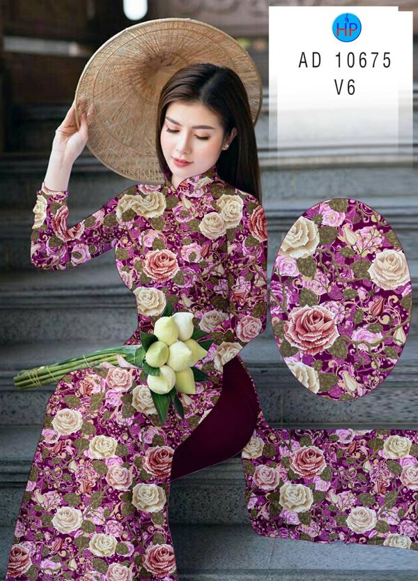 Vải Áo Dài Hoa Hồng Đều Độc Đáo AD 10675 46 Vải Áo Dài Hoa Hồng Đều Độc Đáo AD 10675