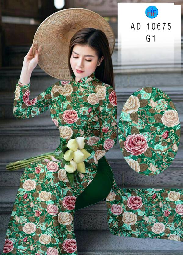 Vải Áo Dài Hoa Hồng Đều Độc Đáo AD 10675 51 Vải Áo Dài Hoa Hồng Đều Độc Đáo AD 10675