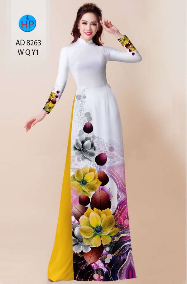 Vải Áo Dài Hoa In 3D Độc Đáo AD 8263 50 Vải Áo Dài Hoa In 3D Độc Đáo AD 8263