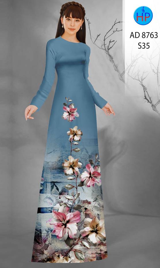 Vải Áo Dài Hoa In 3D Kiểu Mới AD 8763 37 Vải Áo Dài Hoa In 3D Kiểu Mới AD 8763