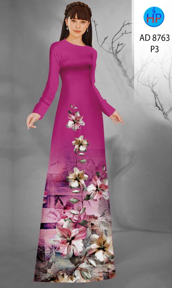Vải Áo Dài Hoa In 3D Kiểu Mới AD 8763 44 Vải Áo Dài Hoa In 3D Kiểu Mới AD 8763