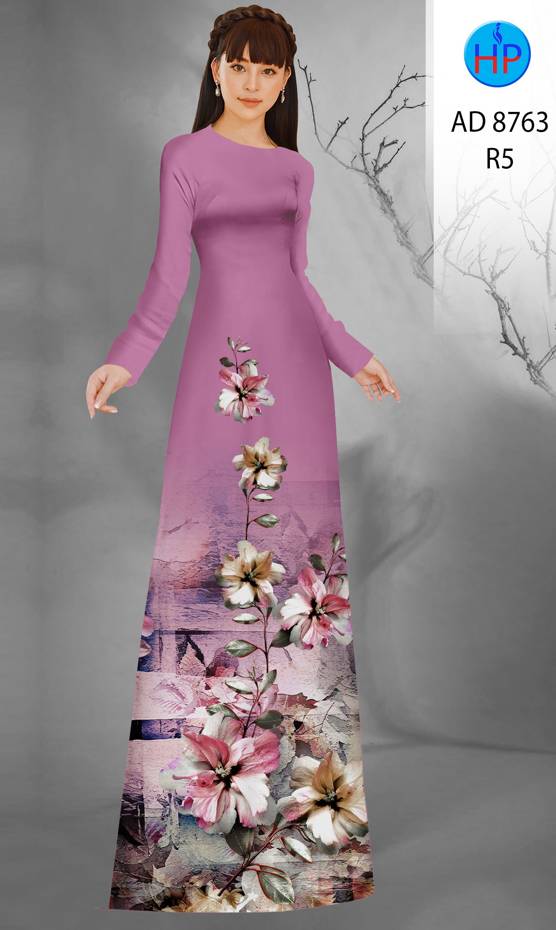 Vải Áo Dài Hoa In 3D Kiểu Mới AD 8763 43 Vải Áo Dài Hoa In 3D Kiểu Mới AD 8763