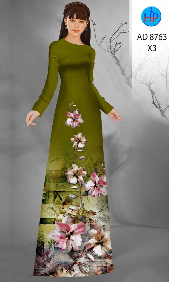 Vải Áo Dài Hoa In 3D Kiểu Mới AD 8763 45 Vải Áo Dài Hoa In 3D Kiểu Mới AD 8763