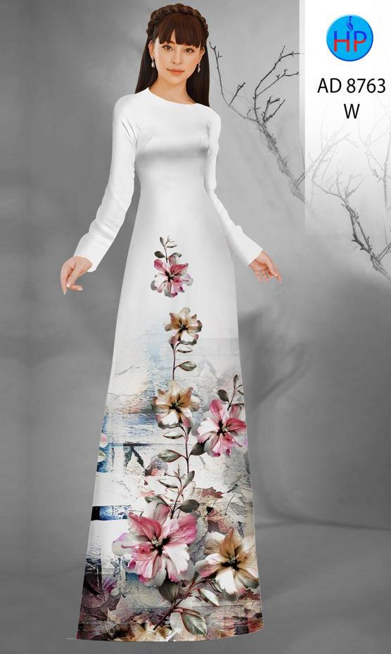 Vải Áo Dài Hoa In 3D Kiểu Mới AD 8763 49 Vải Áo Dài Hoa In 3D Kiểu Mới AD 8763