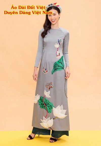 Áo Dài Vẽ Hoa Sen Độc Đáo AD VE110501 11 Áo Dài Vẽ Hoa Sen Độc Đáo AD VE110501