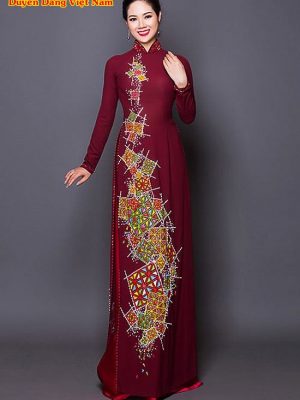 1621391262 951 Áo Dài Trung Nien Vẽ Hoa Van Doc Dao AD