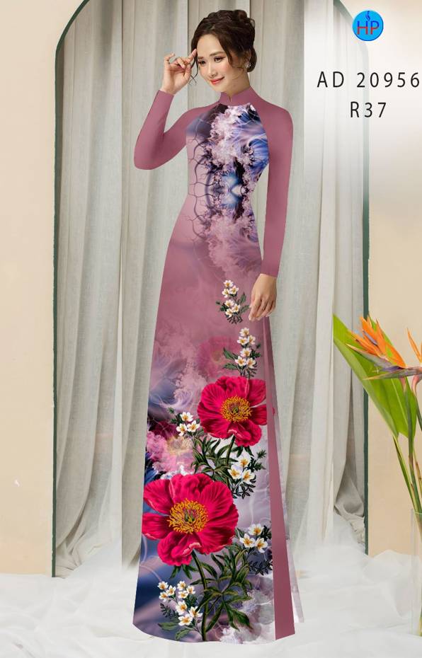 Vải Áo Dài Hoa In 3D Kiểu Mới AD 20956 51 Vải Áo Dài Hoa In 3D Kiểu Mới AD 20956