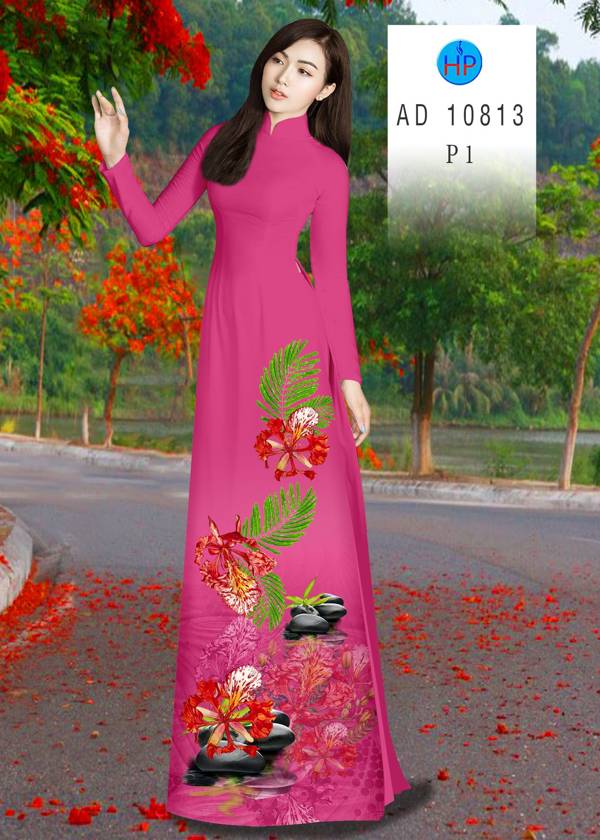Vải Áo Dài Hoa Phượng Mới Ra AD 10813