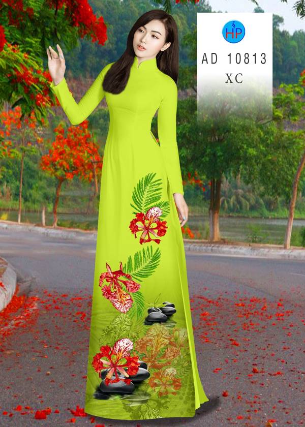 Vải Áo Dài Hoa Phượng Mới Ra AD 10813