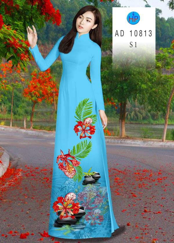 Vải Áo Dài Hoa Phượng Mới Ra AD 10813