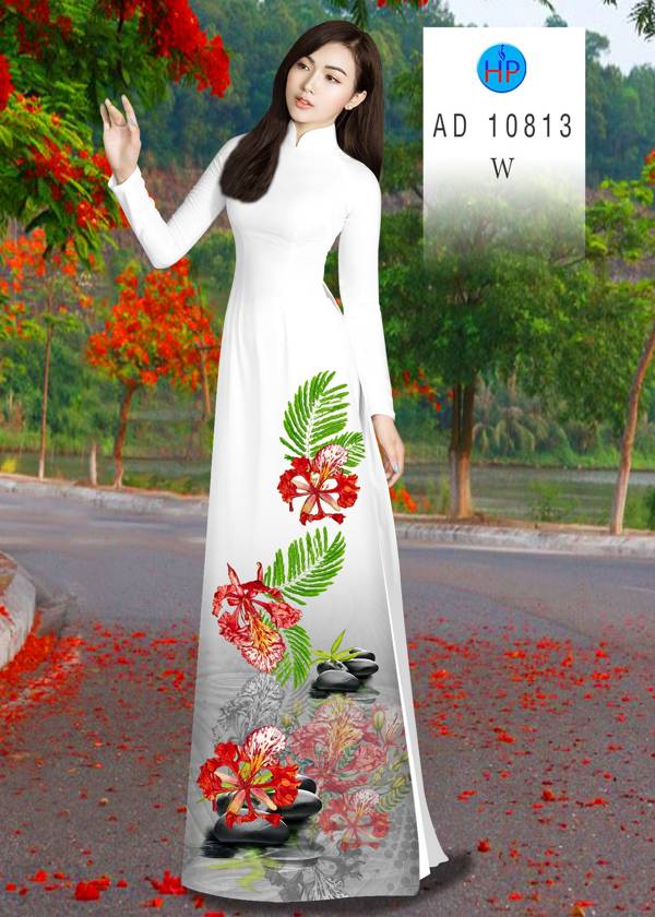 Vải Áo Dài Hoa Phượng Mới Ra AD 10813