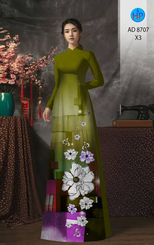 Vải Áo Dài Hoa In 3D Vừa Ra AD 8707 44 Vải Áo Dài Hoa In 3D Vừa Ra  AD 8707