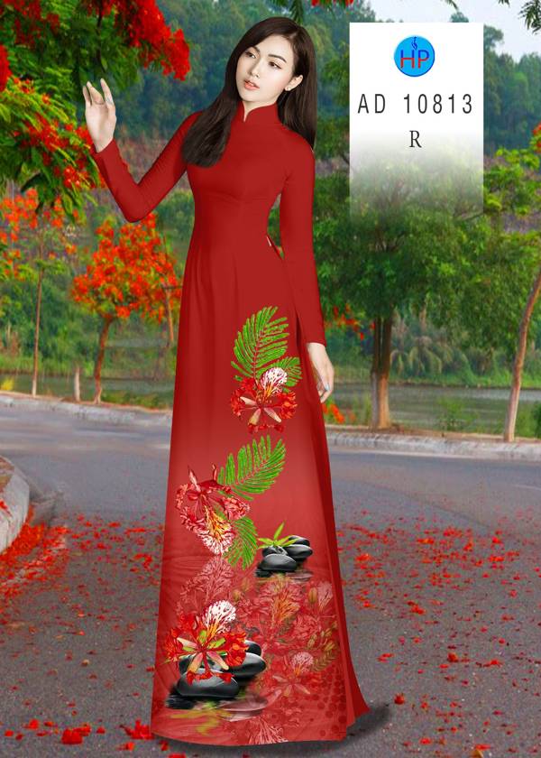 Vải Áo Dài Hoa Phượng Thiết Kế 2021 AD 10813