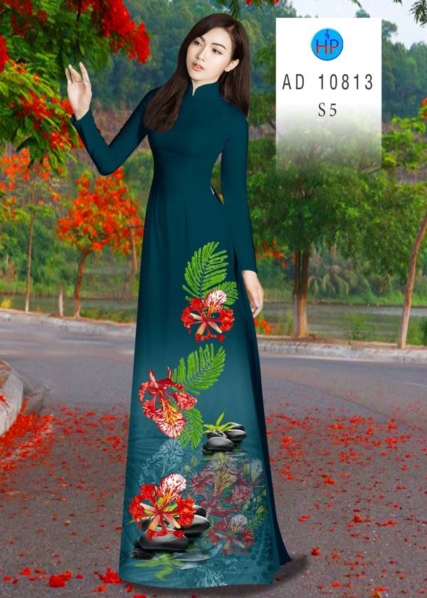 Vải Áo Dài Hoa Phượng Thiết Kế 2021 AD 10813