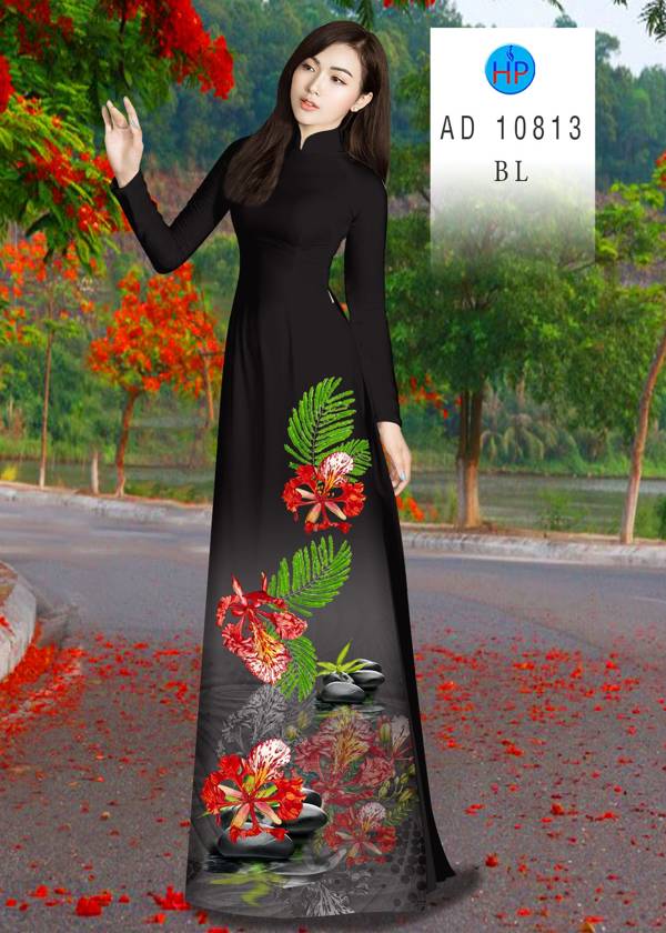 Vải Áo Dài Hoa Phượng Thiết Kế 2021 AD 10813