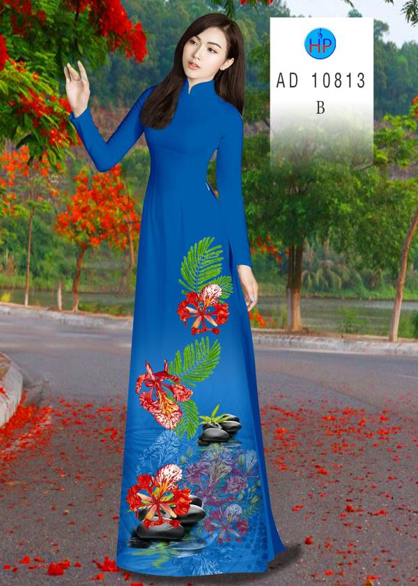 Vải Áo Dài Hoa Phượng Thiết Kế 2021 AD 10813