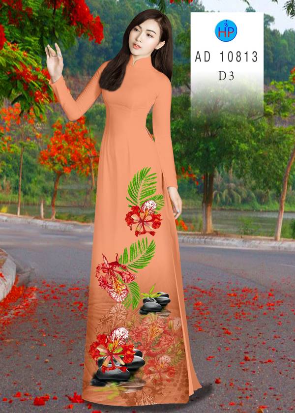 Vải Áo Dài Hoa Phượng Thiết Kế 2021 AD 10813