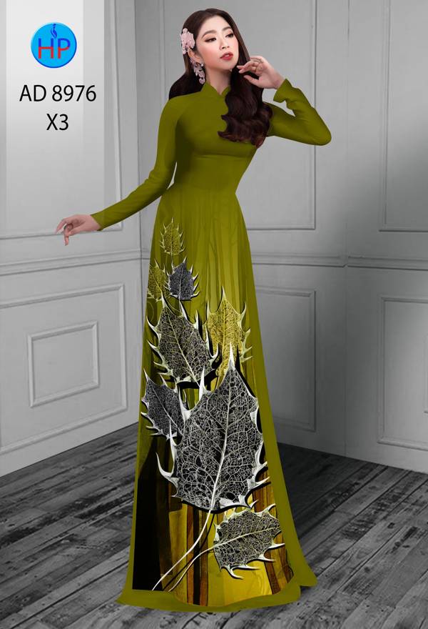Vải Áo Dài In Hình Lá Thiết Kế 2021 AD 8976