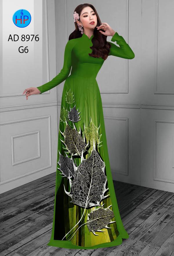 Vải Áo Dài In Hình Lá Thiết Kế 2021 AD 8976
