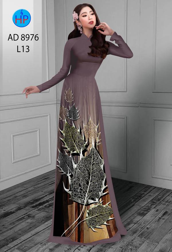Vải Áo Dài In Hình Lá Thiết Kế 2021 AD 8976