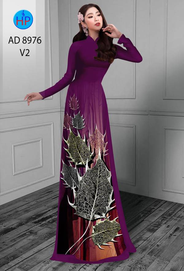 Vải Áo Dài In Hình Lá Thiết Kế 2021 AD 8976