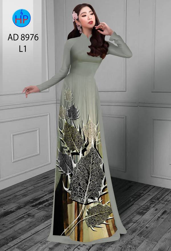 Vải Áo Dài In Hình Lá Thiết Kế 2021 AD 8976