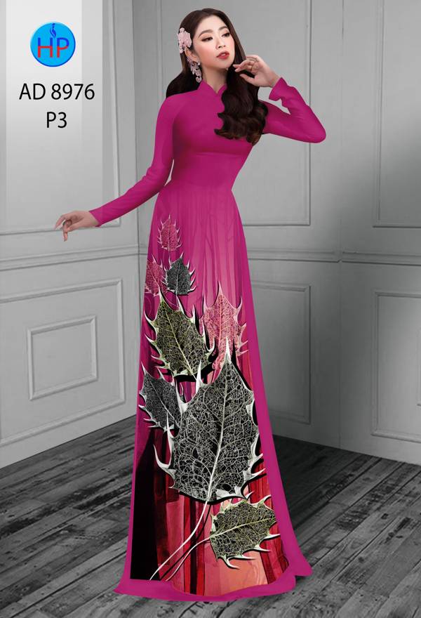 Vải Áo Dài In Hình Lá Thiết Kế 2021 AD 8976