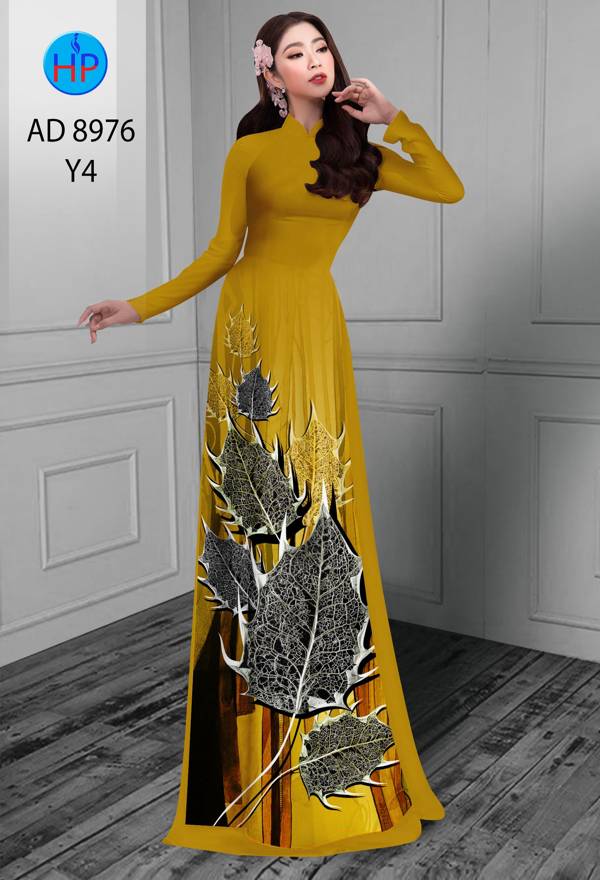 Vải Áo Dài In Hình Lá Thiết Kế 2021 AD 8976