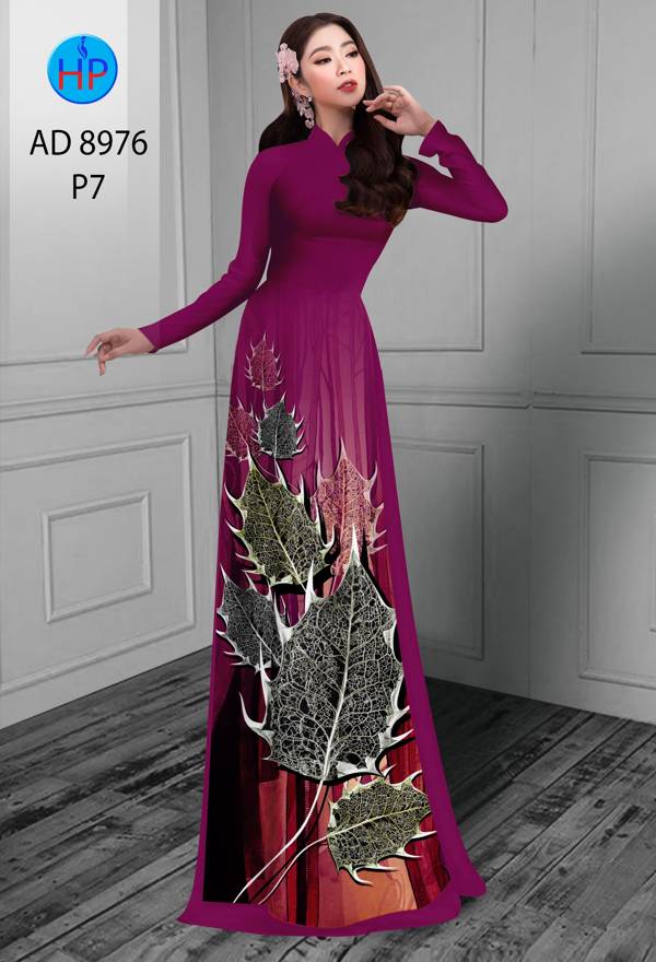 Vải Áo Dài In Hình Lá Thiết Kế 2021 AD 8976