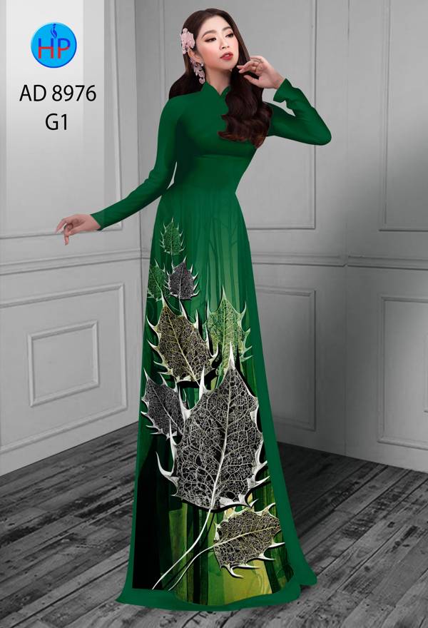Vải Áo Dài In Hình Lá Thiết Kế 2021 AD 8976
