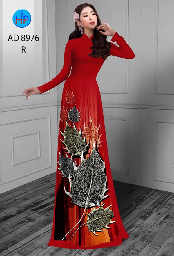 Vải Áo Dài In Hình Lá Thiết Kế 2021 AD 8976