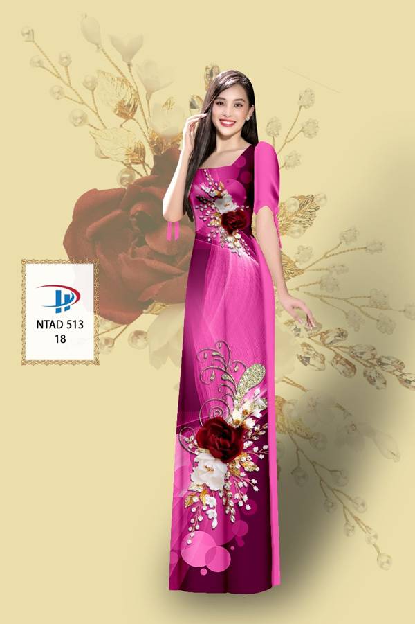 Vải Áo Dài Hoa Hồng Mới Ra AD NTAD513