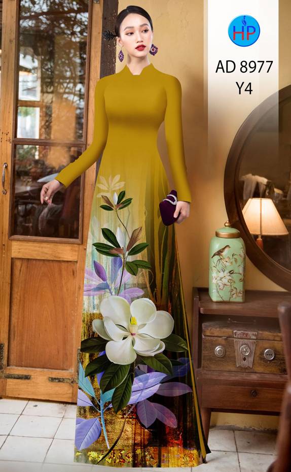 Vải Áo Dài Hoa In 3D Độc Đáo AD 8977 50 Vải Áo Dài Hoa In 3D Độc Đáo AD 8977