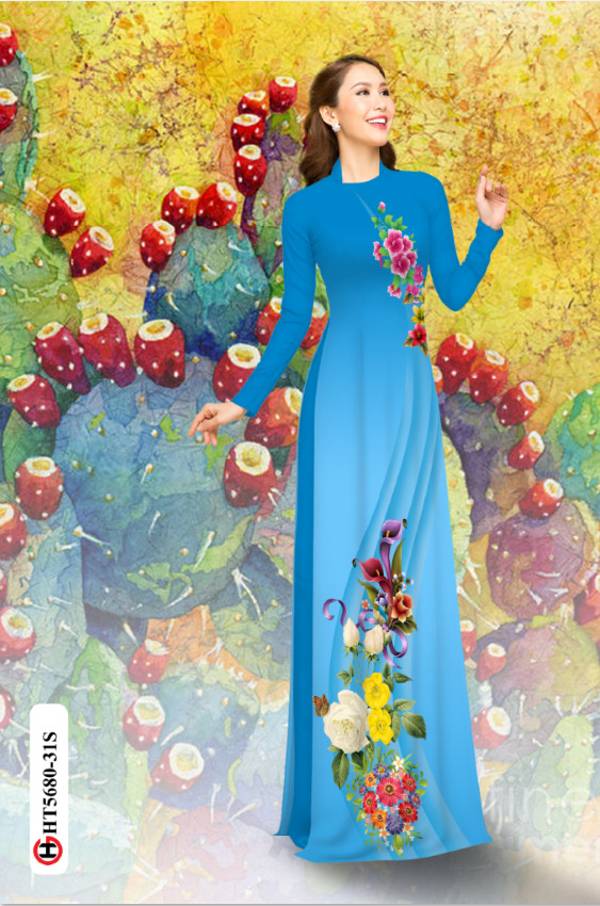 Vải Áo Dài Hoa In 3D Kiểu Mới AD HT5680 42 Vải Áo Dài Hoa In 3D Kiểu Mới AD HT5680