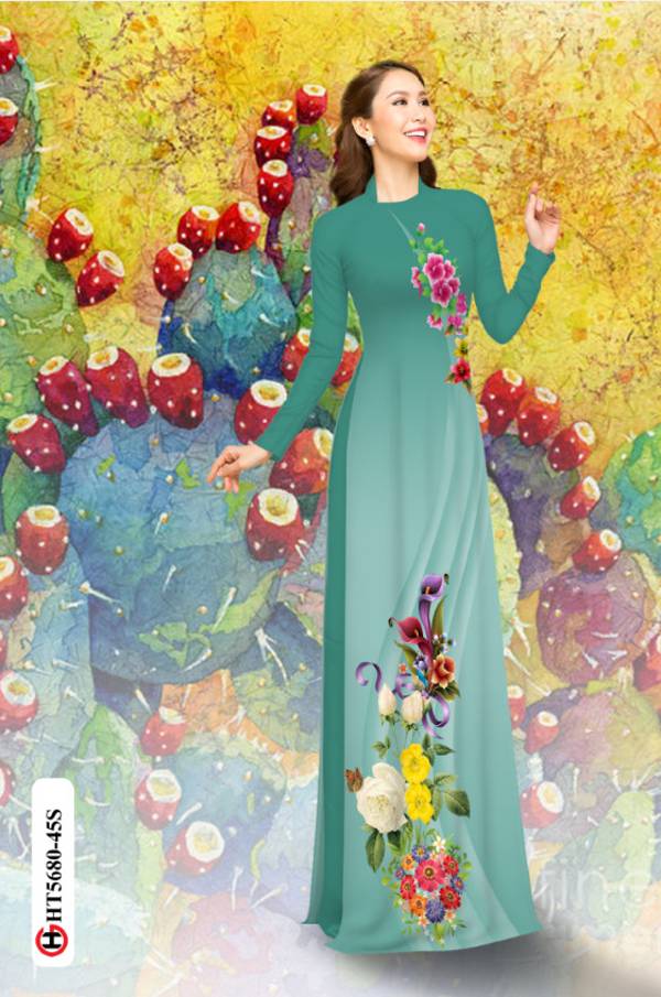 Vải Áo Dài Hoa In 3D Kiểu Mới AD HT5680 44 Vải Áo Dài Hoa In 3D Kiểu Mới AD HT5680