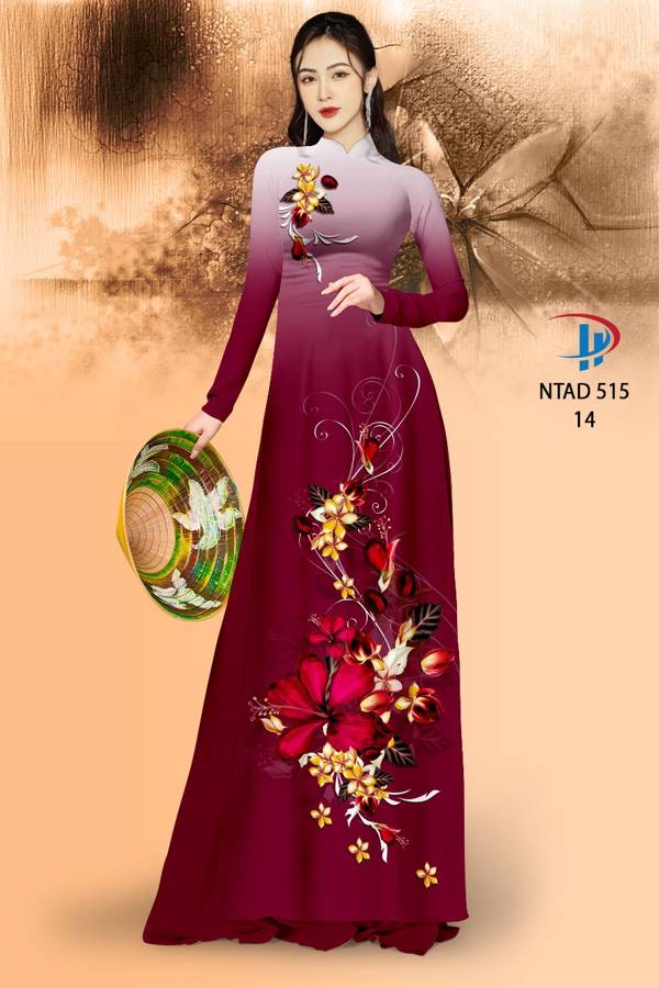 Vải Áo Dài Hoa Dâm Bụt Thiết Kế 2021 AD NTAD515