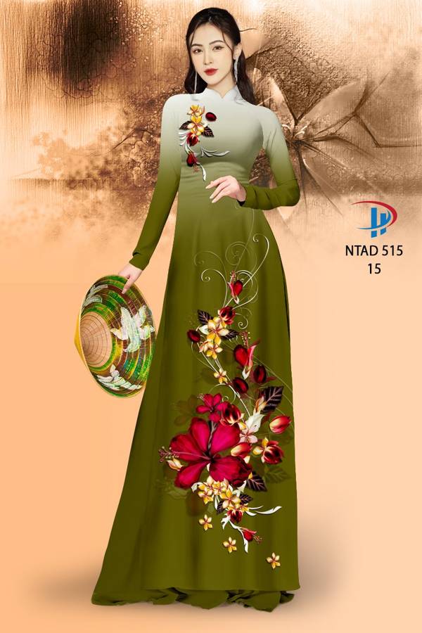 Vải Áo Dài Hoa Dâm Bụt Thiết Kế 2021 AD NTAD515