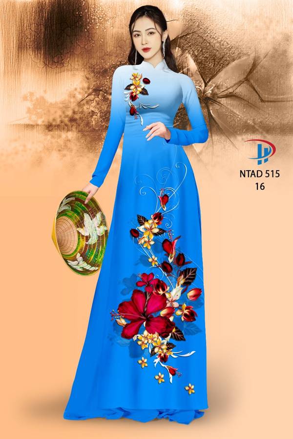 Vải Áo Dài Hoa Dâm Bụt Thiết Kế 2021 AD NTAD515